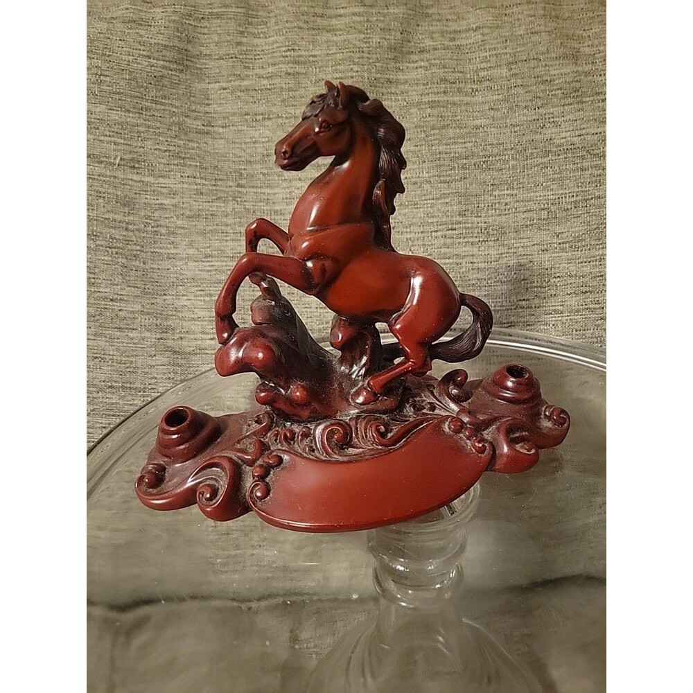 Wild Horse Running Statue Candle Feng Shui Chinese Symbol Red Resin 6" Vtg